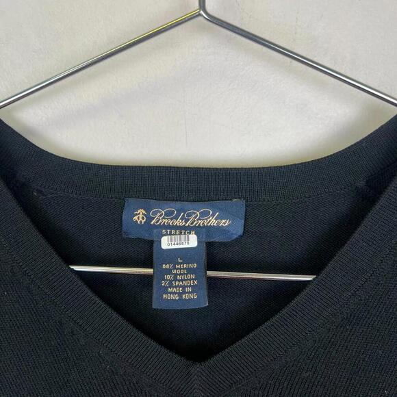 Brooks Brothers Merino Wool V-Neck Sweater Black Men’s L Stretch Pullover - Picture 3 of 3